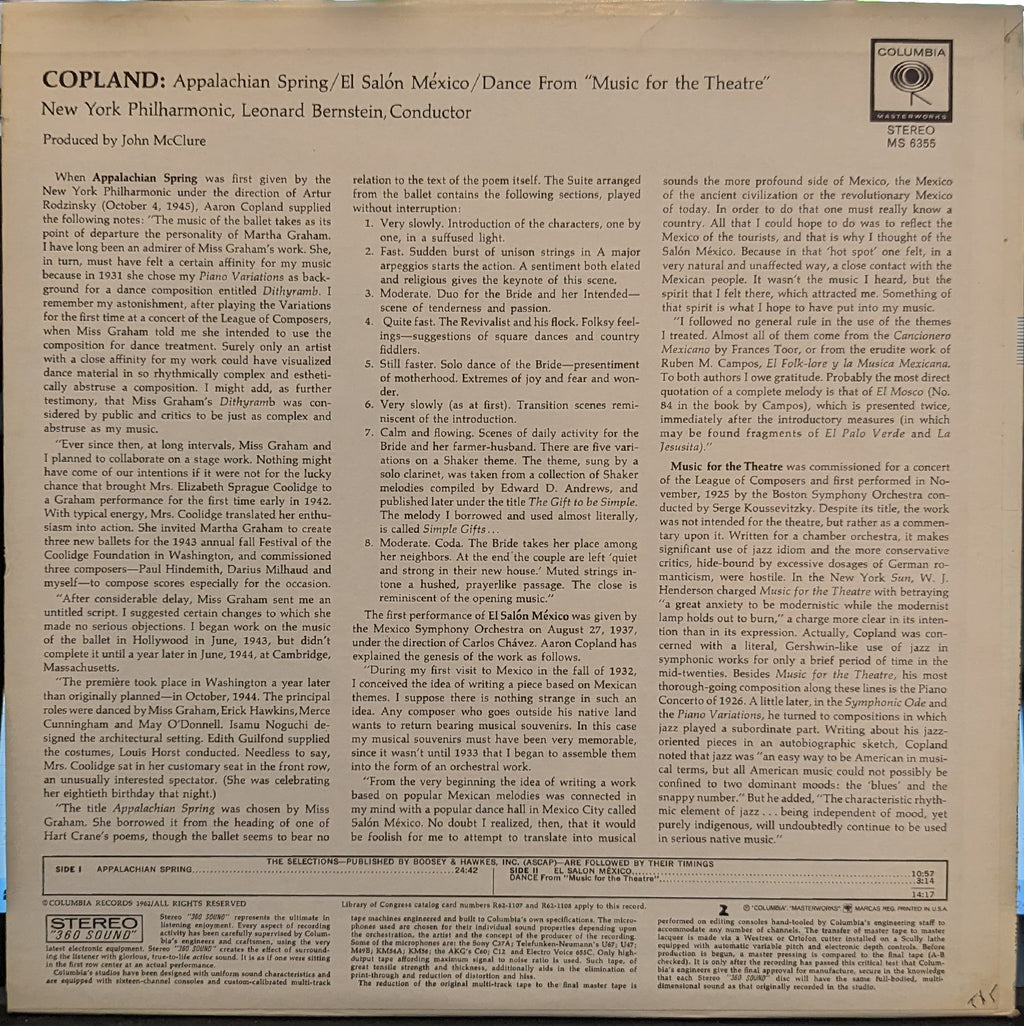 Leonard Bernstein - El Salón México / Appalachian Spring / Dance From "Music For The Theatre" *STEREO* | Near Mint (NM) Near Mint (NM)