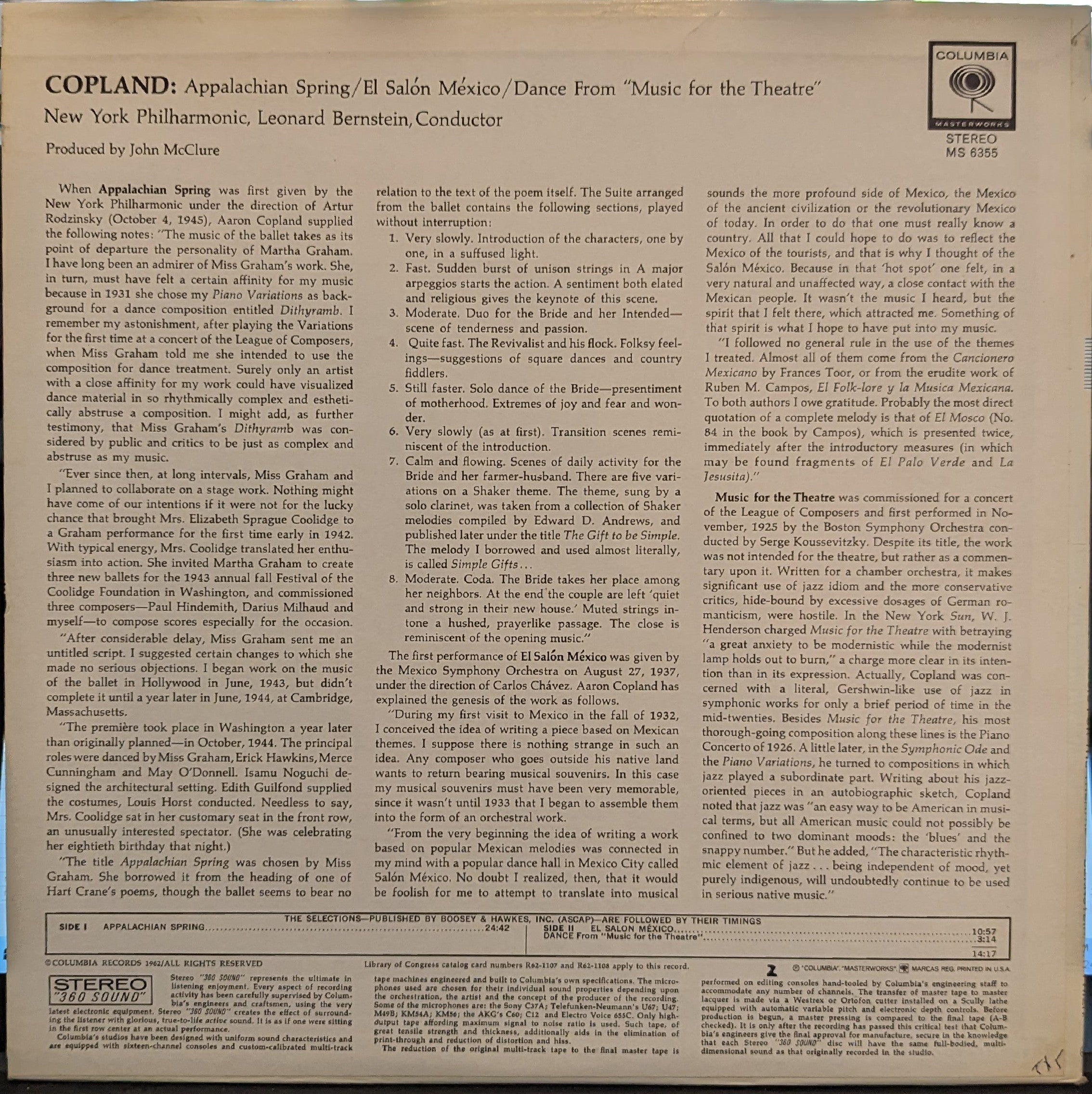 Leonard Bernstein - El Salón México / Appalachian Spring / Dance From "Music For The Theatre" *STEREO* | Near Mint (NM) Near Mint (NM)