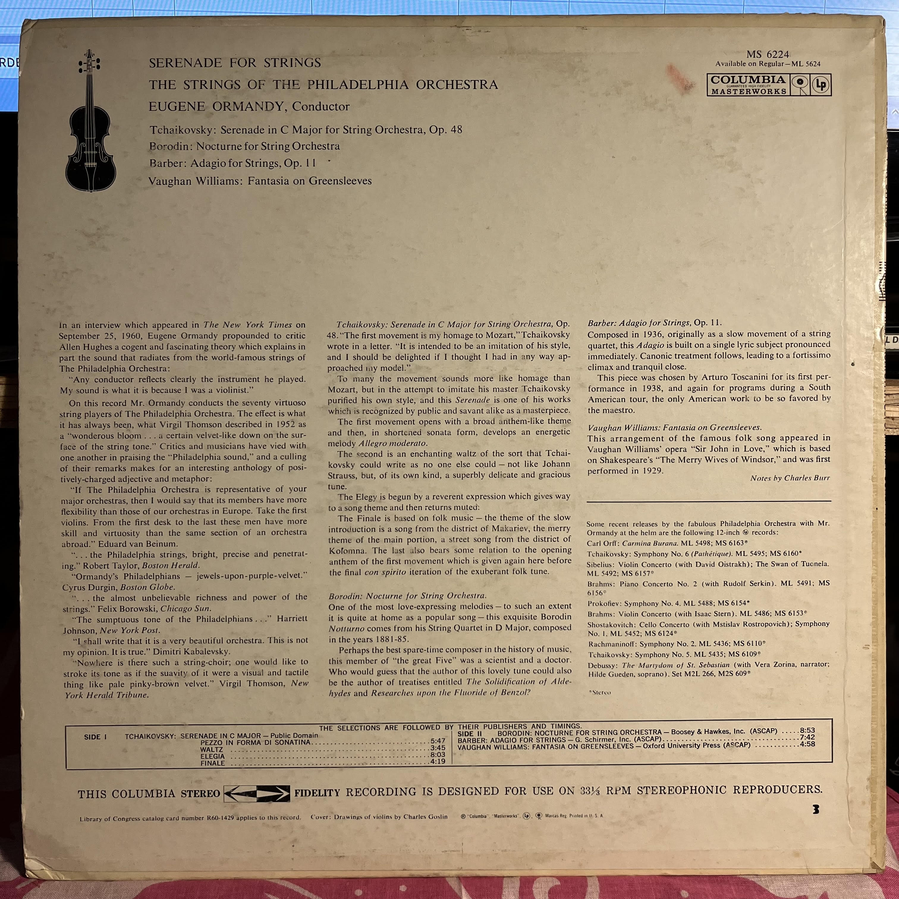 Eugene Ormandy - Serenade For Strings *STEREO* | Very Good Plus (VG+) Very Good (VG)