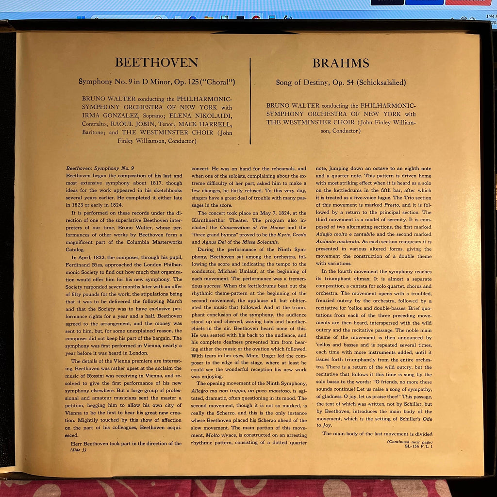 Symphony No. 9 In D Minor, Op. 125 (Choral) / Song Of Destiny, Op. 54 (Schicksalslied) | Very Good Plus (VG+) Near Mint (NM)