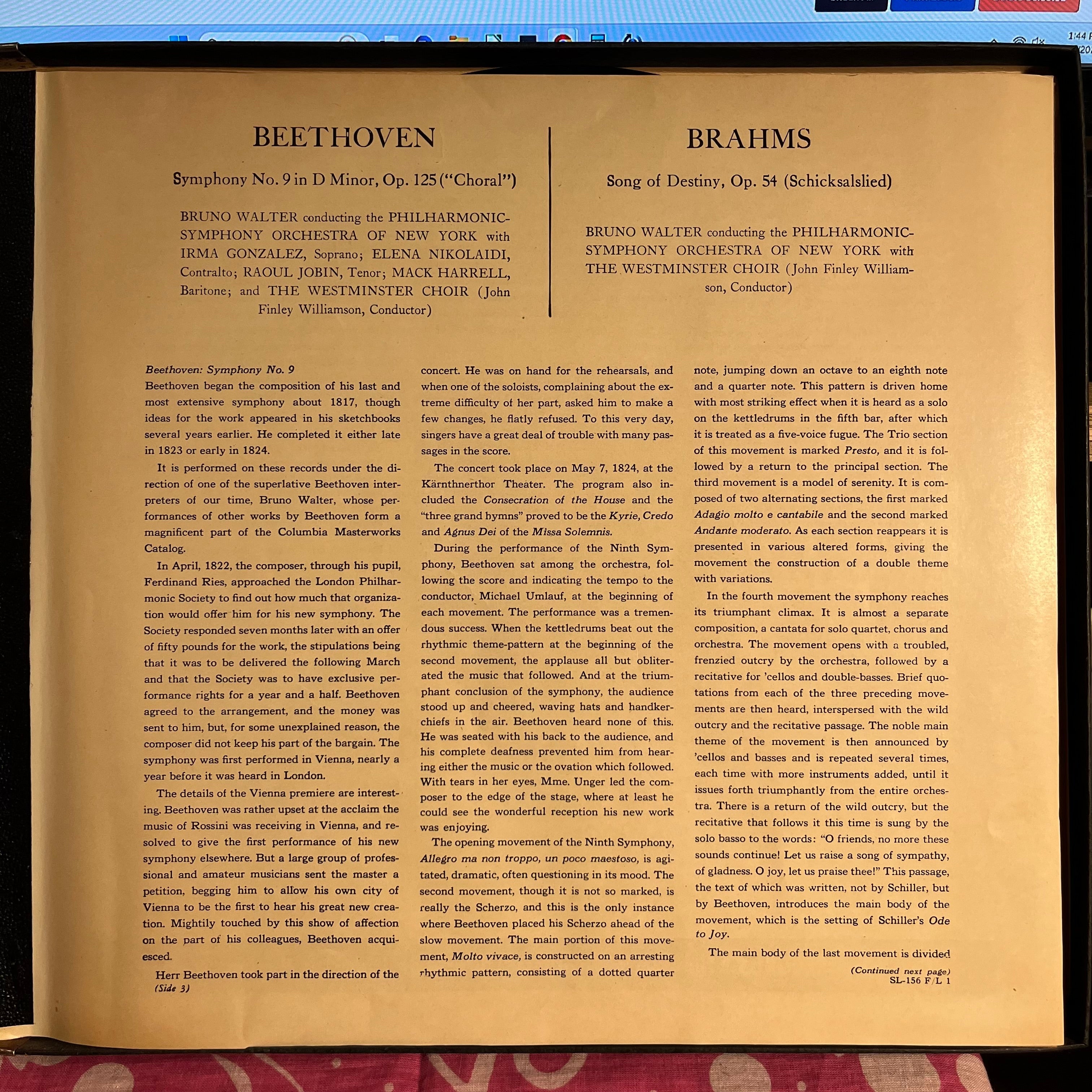 Symphony No. 9 In D Minor, Op. 125 (Choral) / Song Of Destiny, Op. 54 (Schicksalslied) | Very Good Plus (VG+) Near Mint (NM)