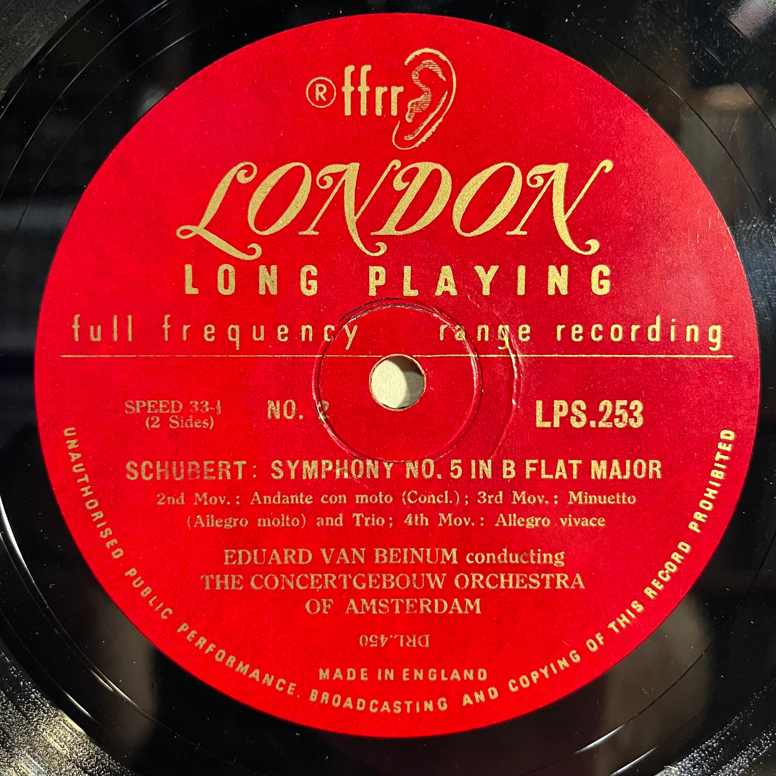 Schubert Symphony No. 5 in B. Flat Major 10" | Very Good (VG) Excellent (EX)