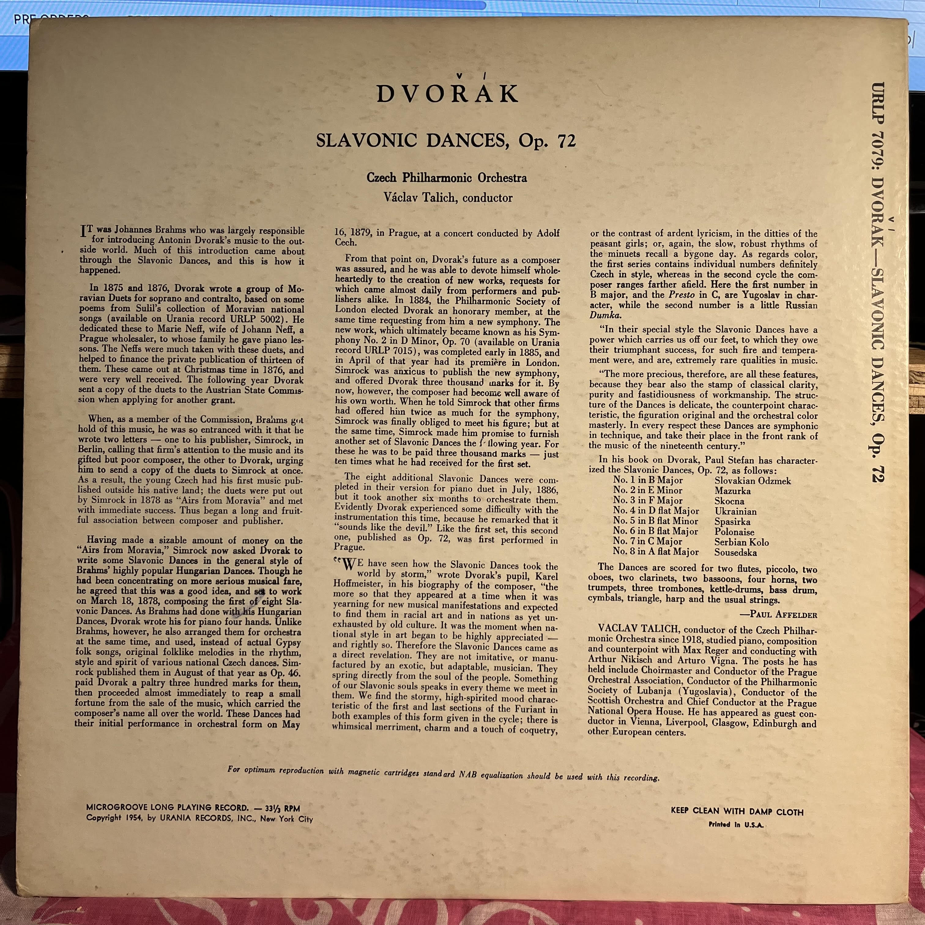 Slavonic Dances Opus 72 (Complete) | Very Good (VG) Excellent (EX)