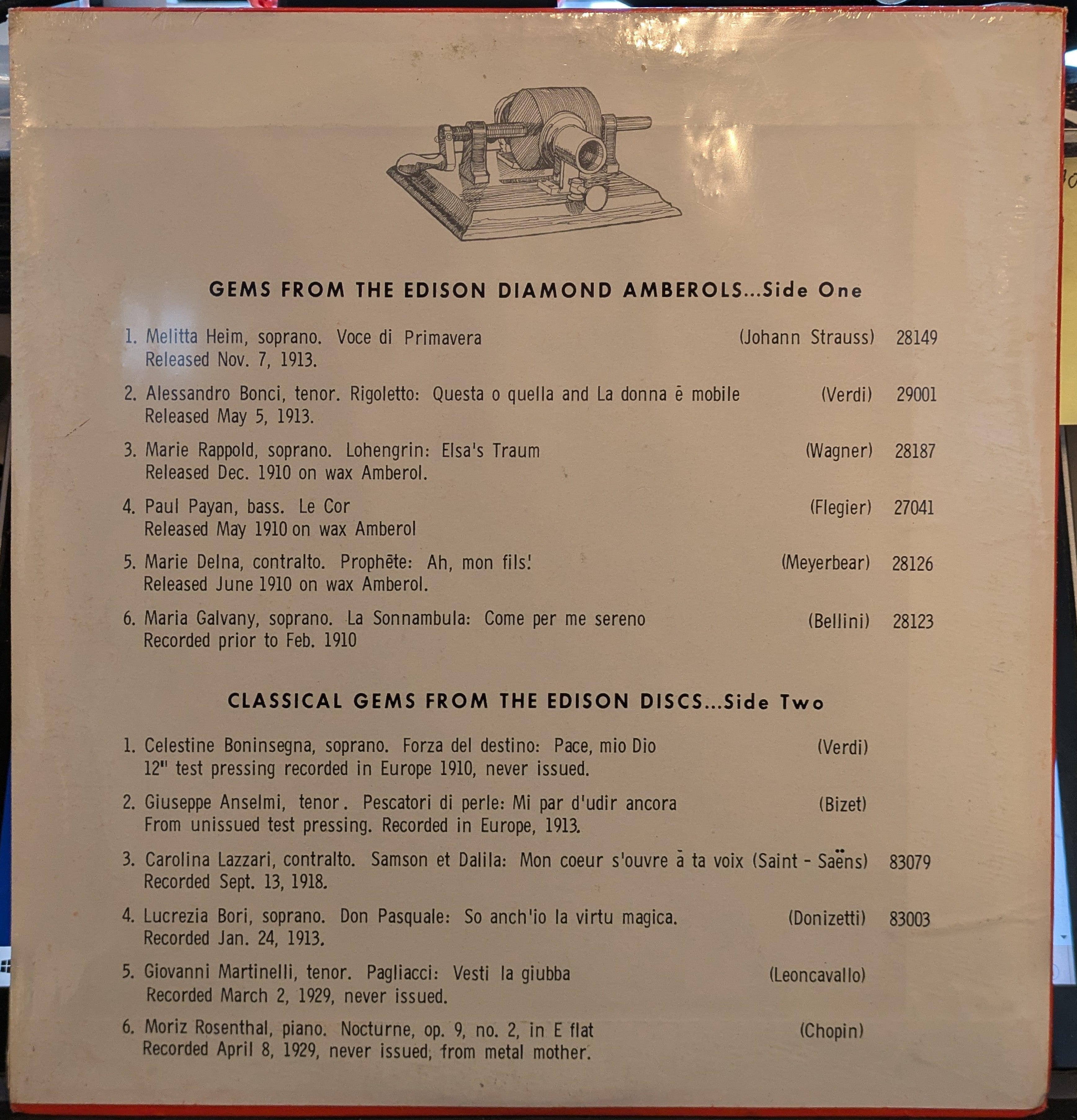 An Edison Memorabilia Of Musical Performances Volume One (VINYL) | Mint (M) Mint (M)