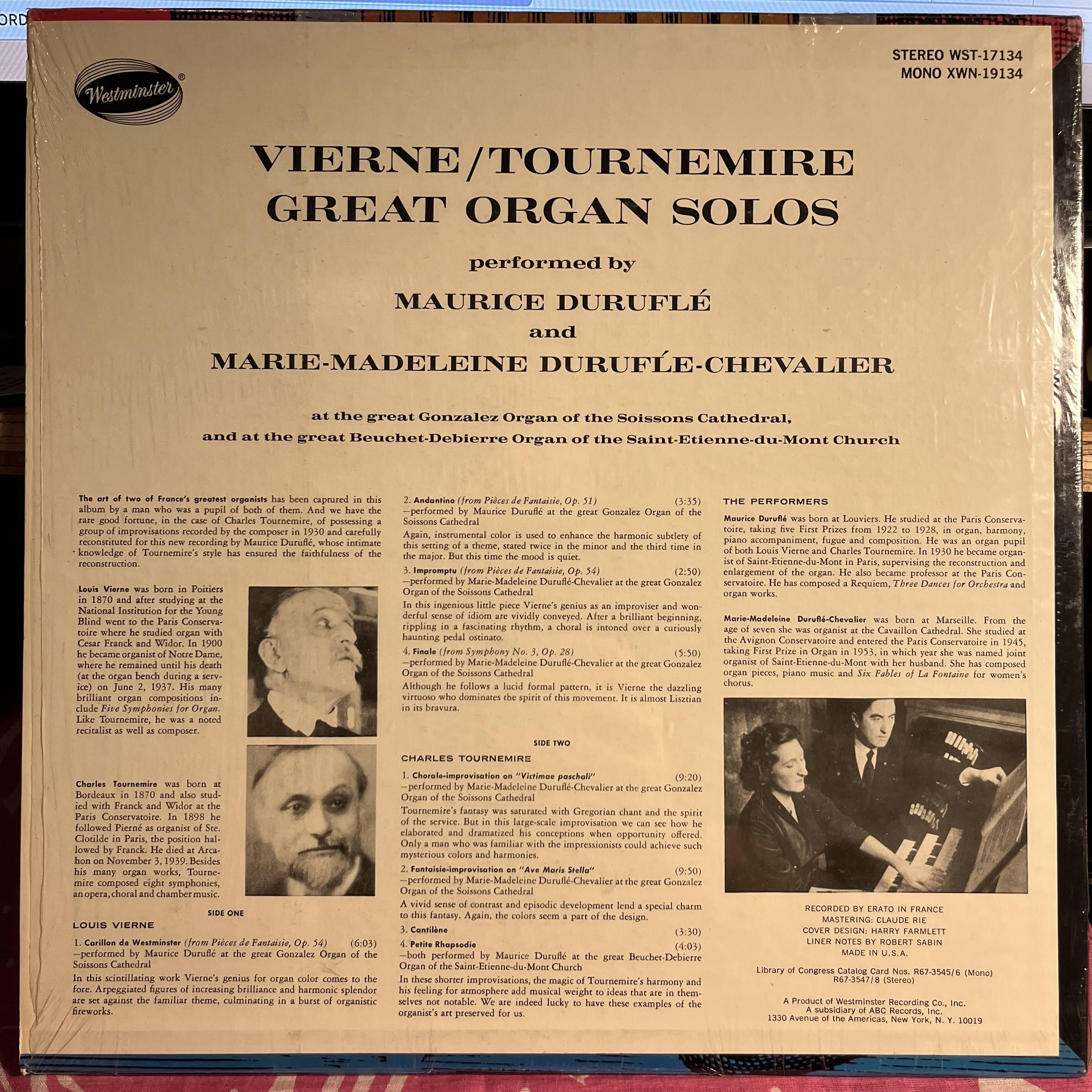 Louis Vierne / Charles Tournemire Great Organ Solos *SHRINK* | Near Mint (NM) Near Mint (NM)