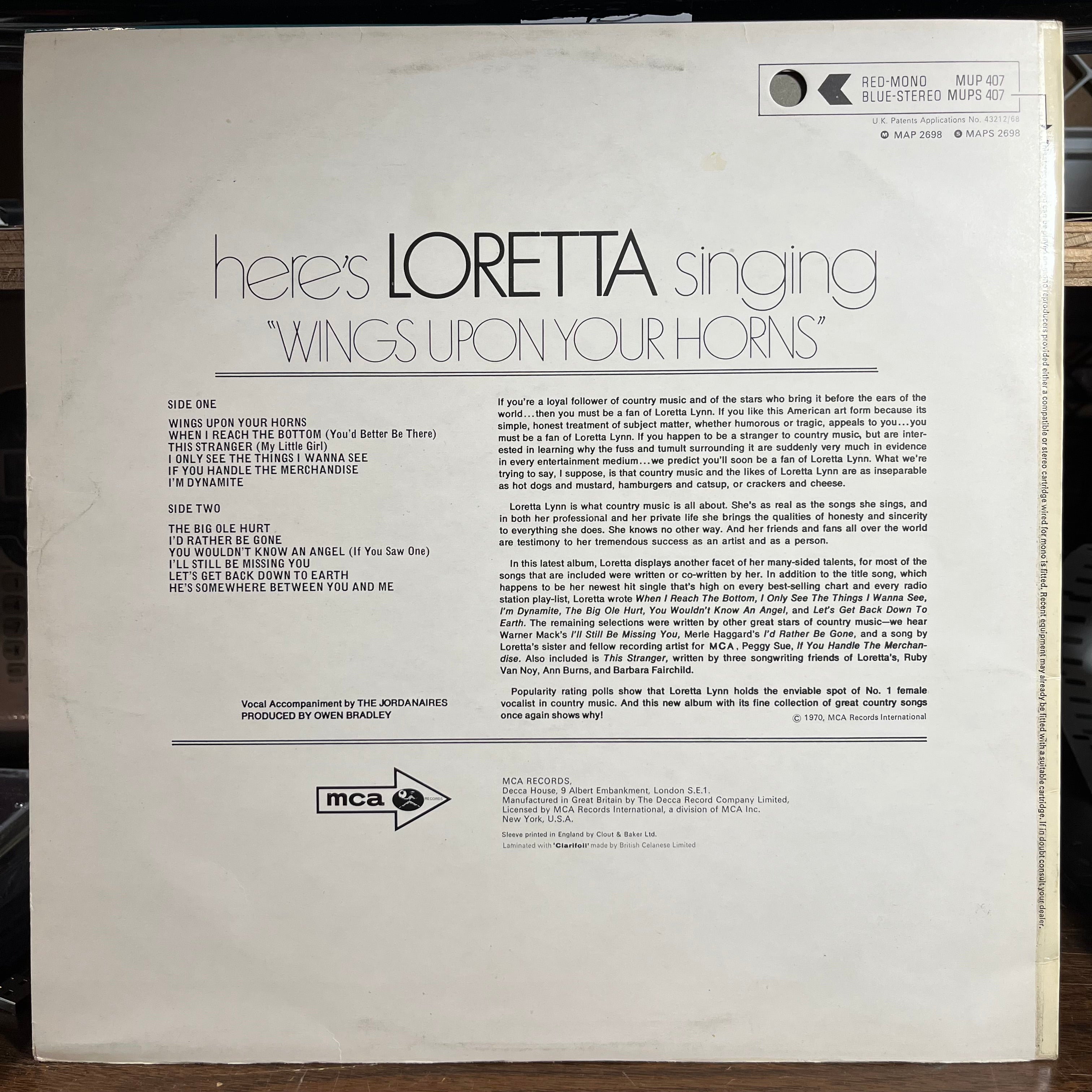 Loretta Lynn - Wings Upon Your Horns (UK VINYL) | Excellent (EX) Near Mint (NM)