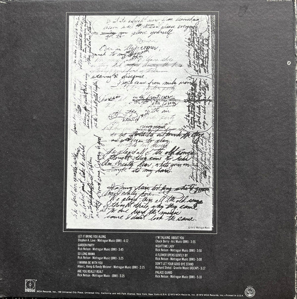 Rick Nelson & The Stone Canyon Band - Garden Party | Excellent (EX) Very Good Plus (VG+)