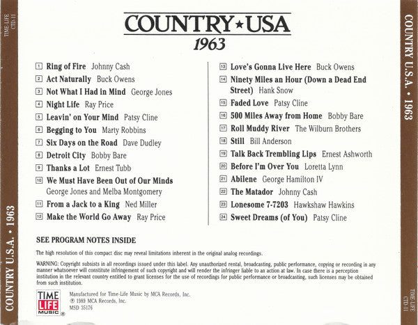 Various - Country USA 1963 (CD) | Near Mint (NM) Near Mint (NM)