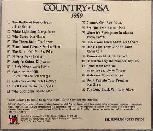 Various - Country USA 1959 (CD) | Near Mint (NM) Near Mint (NM)