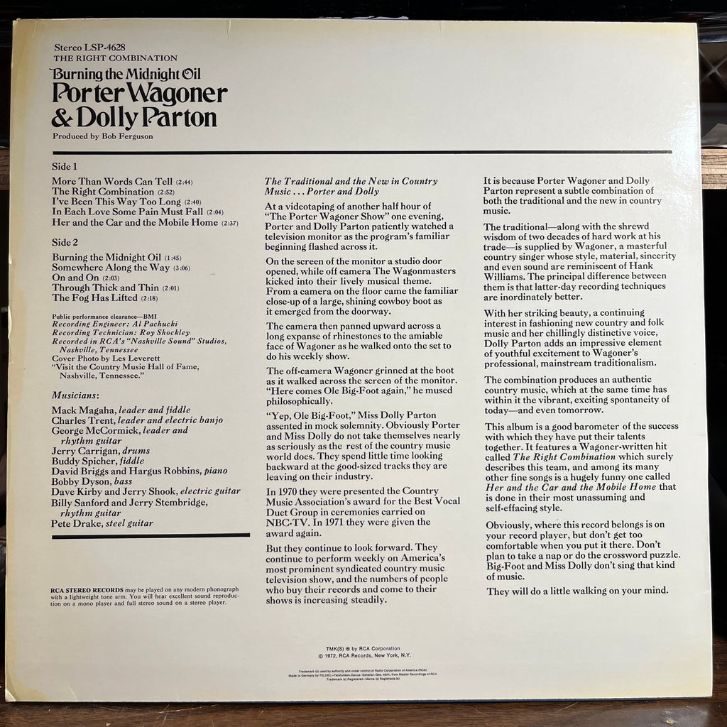 Porter Wagoner And Dolly Parton - The Right Combination Burning The Midnight Oil (GERMAN VINYL) | Near Mint (NM) Near Mint (NM)