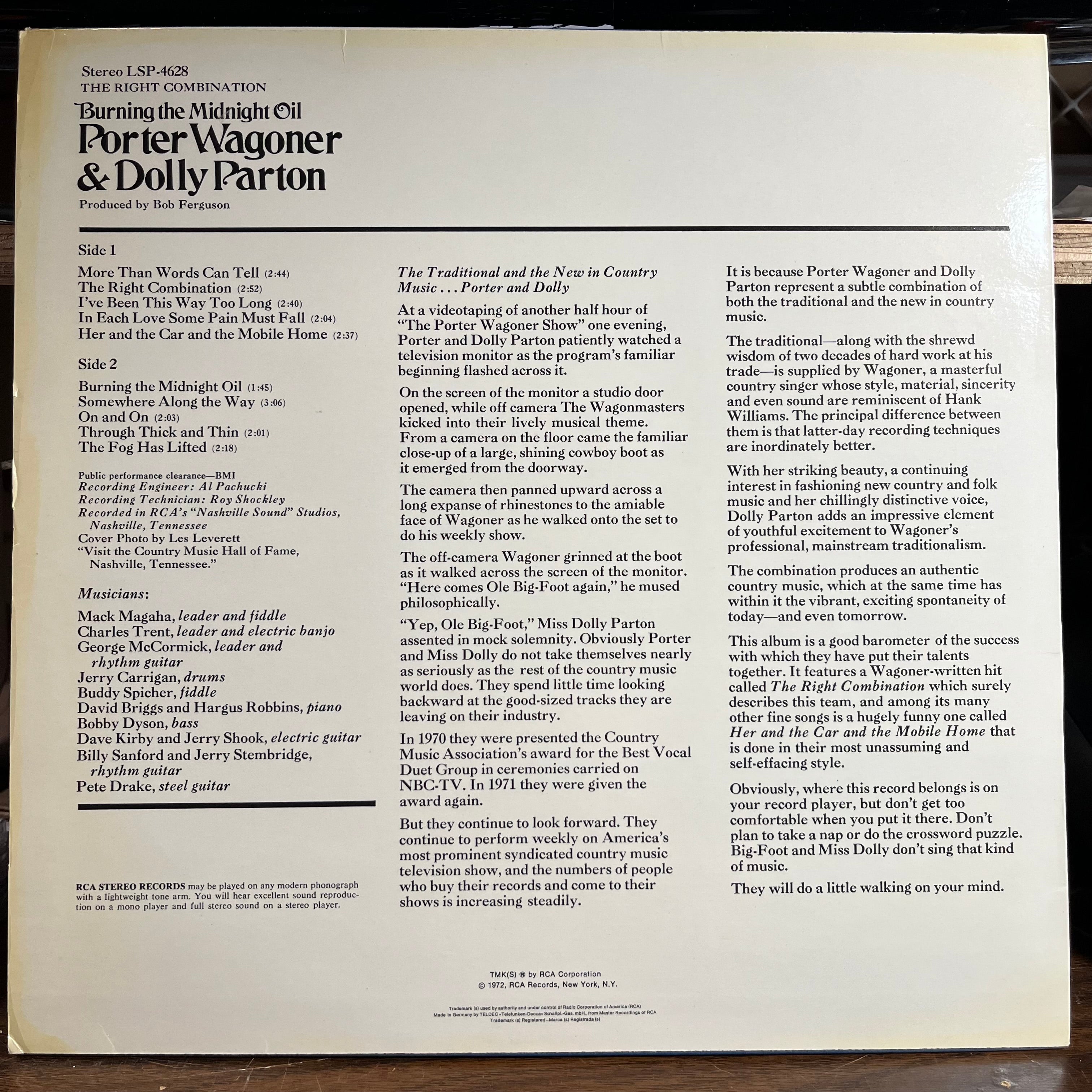 Porter Wagoner And Dolly Parton - The Right Combination Burning The Midnight Oil (GERMAN VINYL) | Near Mint (NM) Near Mint (NM)
