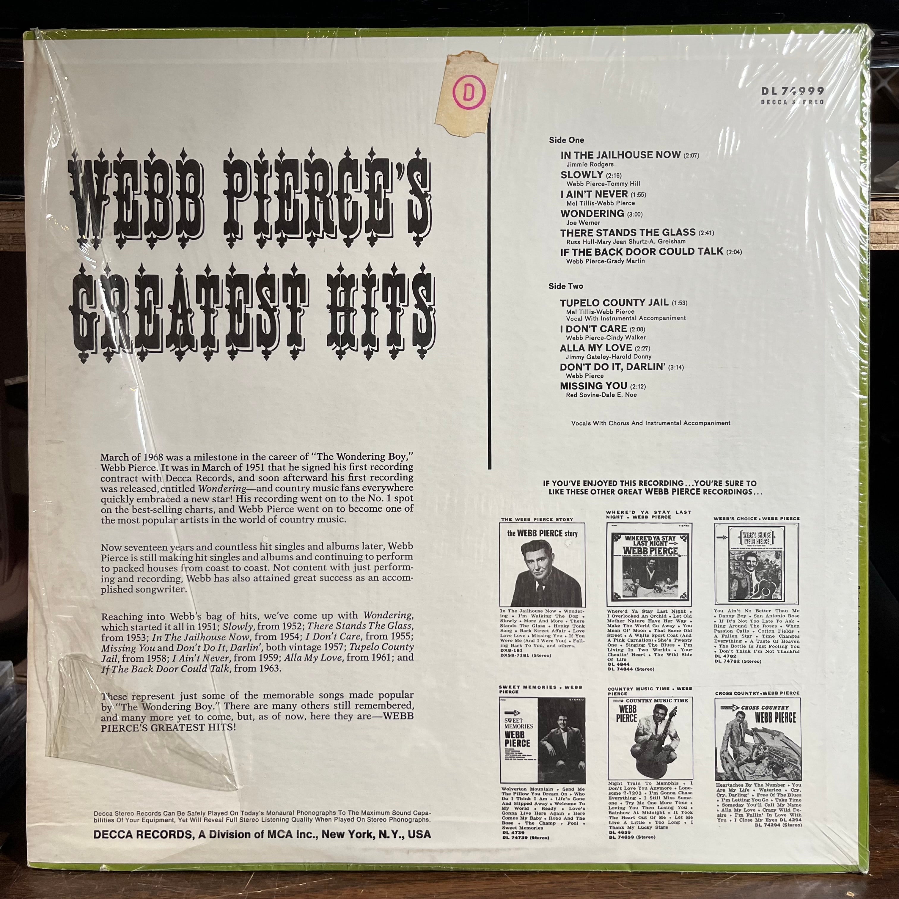 Webb Pierce - Webb Pierce's Greatest Hits (VINYL) | Near Mint (NM) Near Mint (NM)