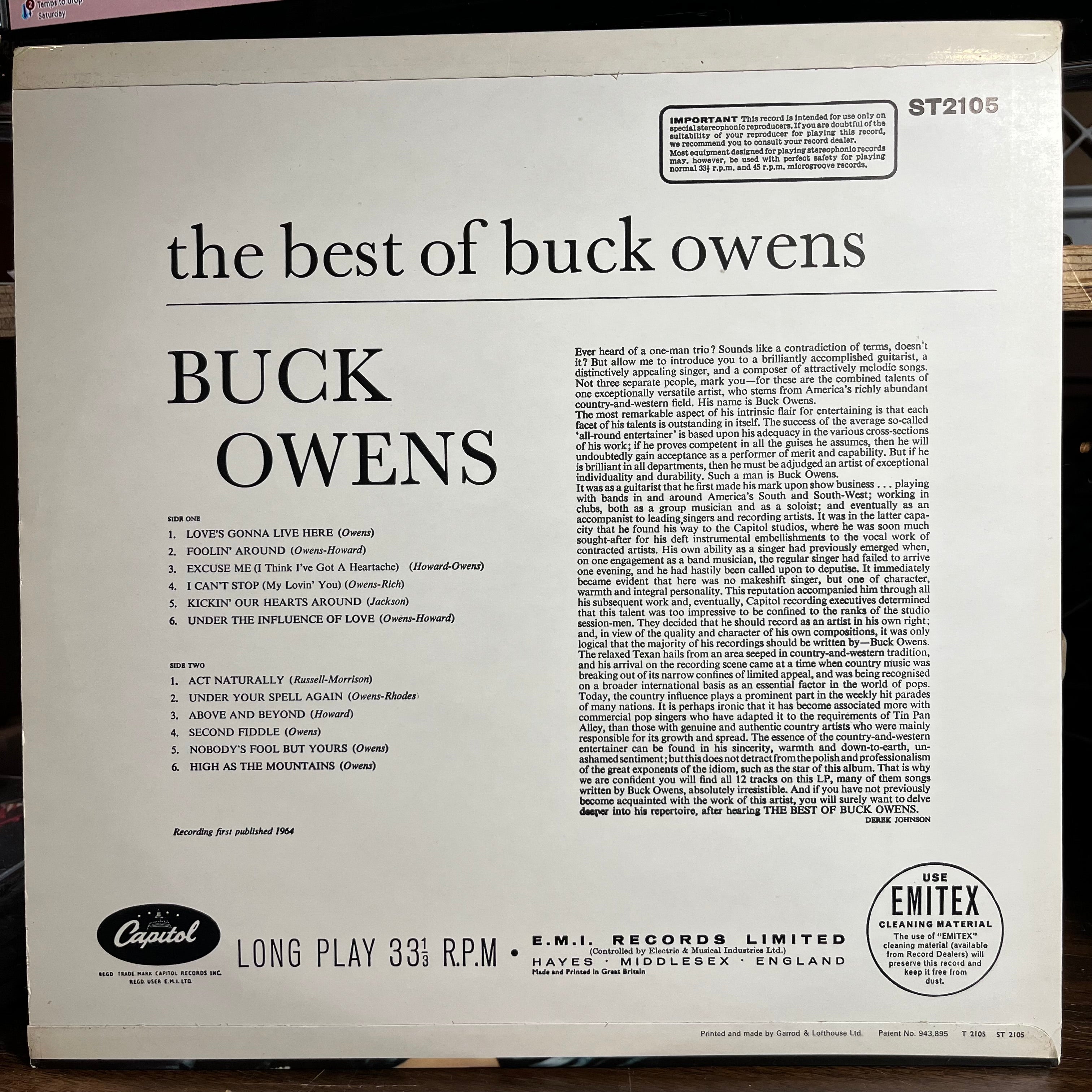 Buck Owens - The Best Of Buck Owens (UK VINYL) | Near Mint (NM) Near Mint (NM)