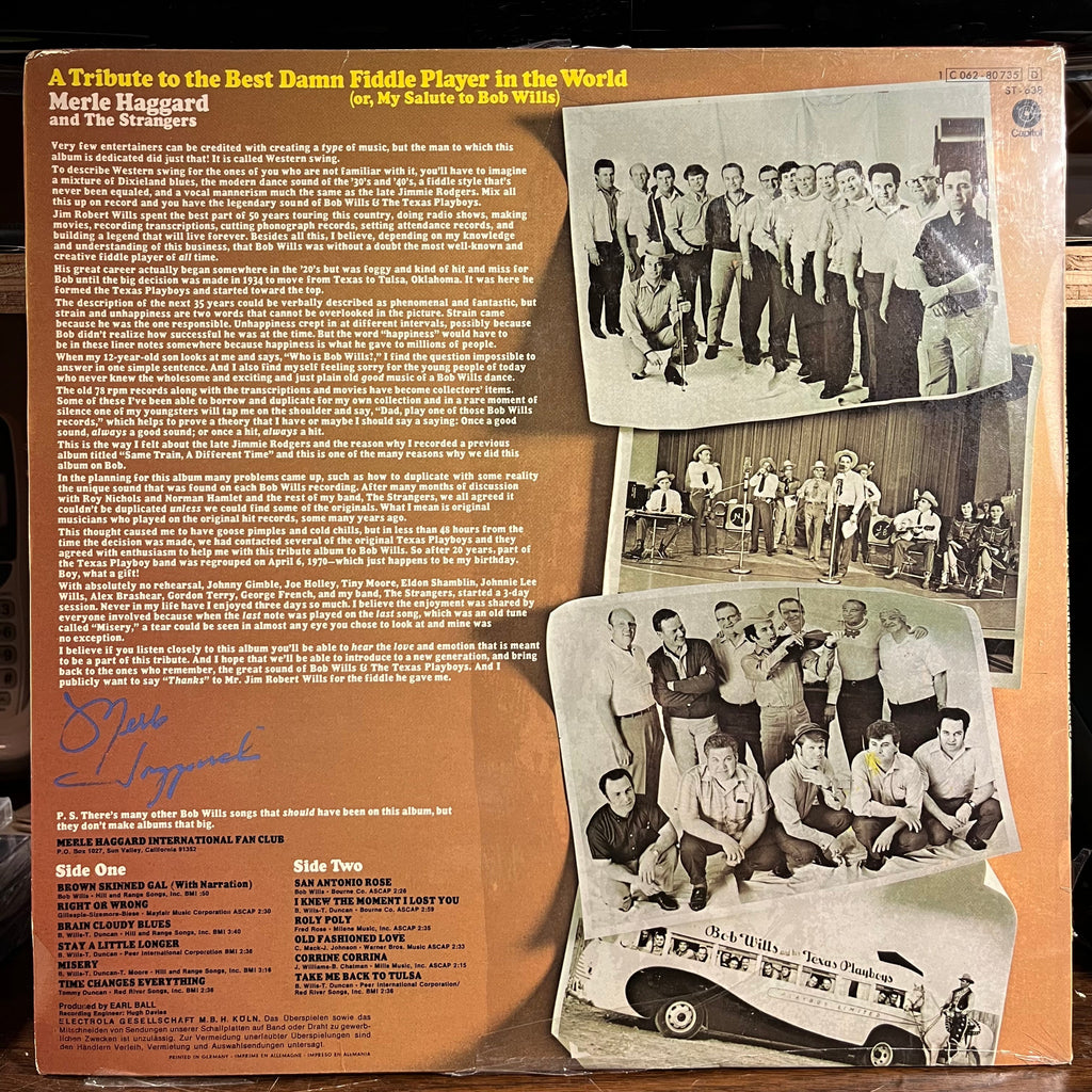 Merle Haggard - A Tribute To The Best Damn Fiddle Player In The World: Or, My Salute To Bob Wills (GERMAN VINYL) | Near Mint (NM) Near Mint (NM)