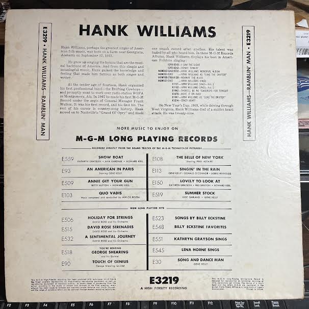 Hank Williams - Ramblin' Man (VINYL) | Very Good Plus (VG+) Excellent (EX)