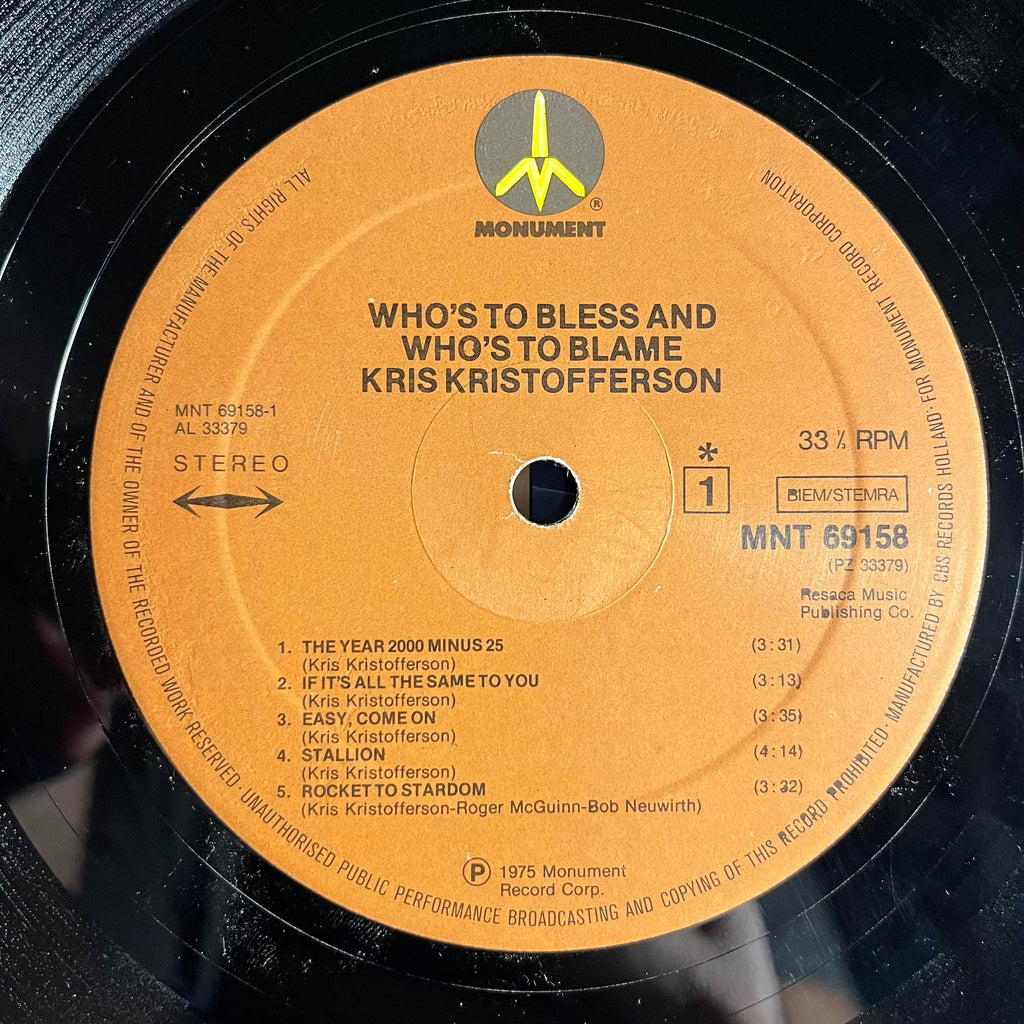 Kris Kristofferson - Who's To Bless And Who's To Blame *EUROPE* | Very Good (VG) Very Good (VG)