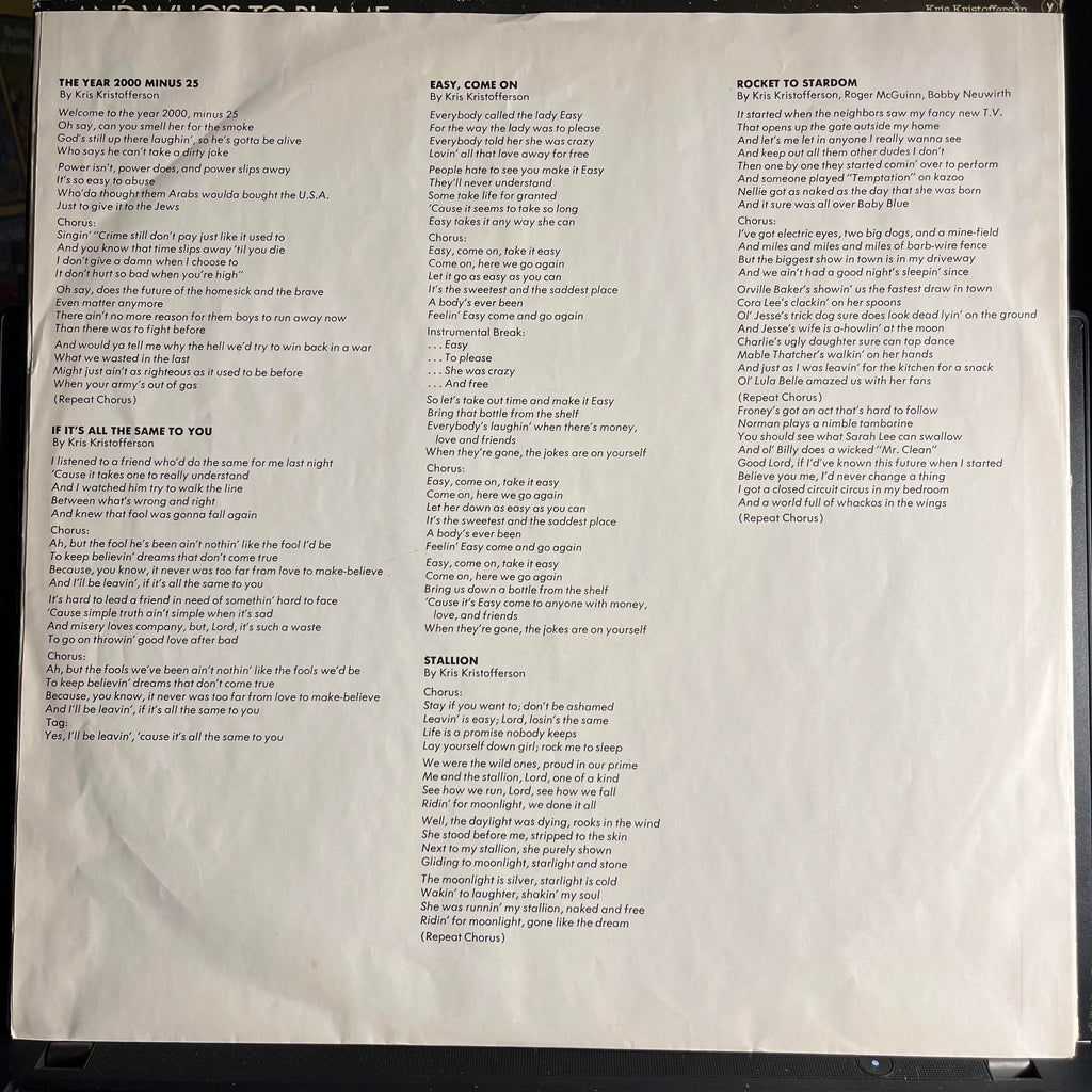 Kris Kristofferson - Who's To Bless And Who's To Blame *EUROPE* | Very Good (VG) Very Good (VG)
