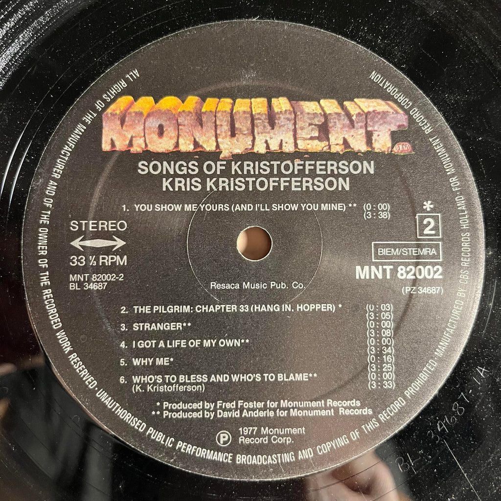 Kris Kristofferson - Songs Of Kristofferson *EUROPE* | Very Good (VG) Very Good (VG)