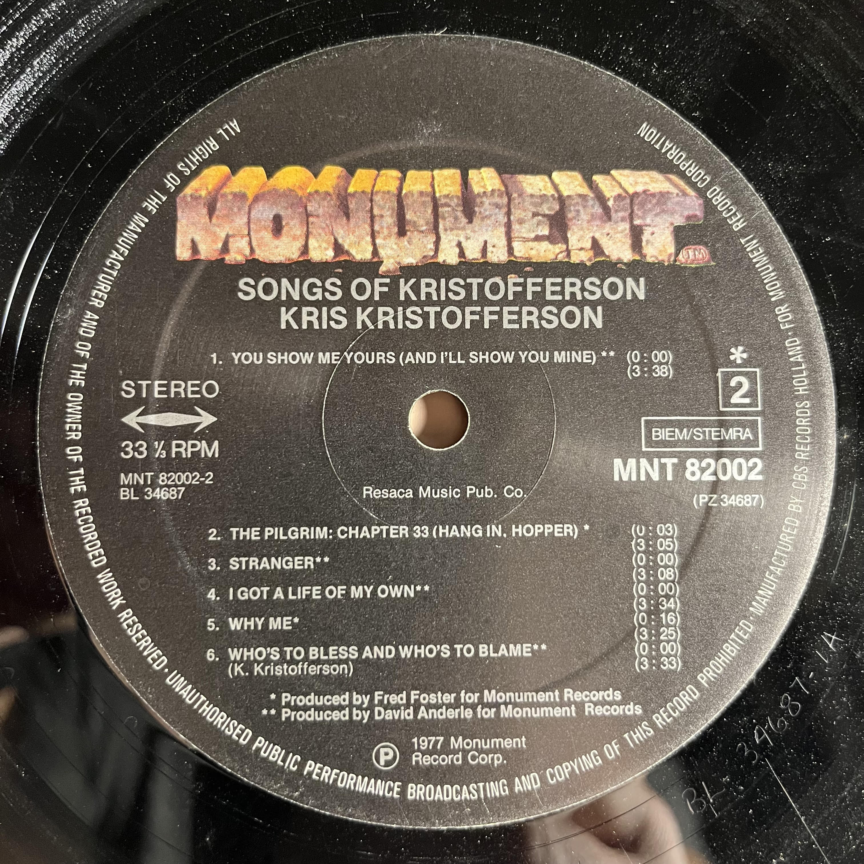 Kris Kristofferson - Songs Of Kristofferson *EUROPE* | Very Good (VG) Very Good (VG)