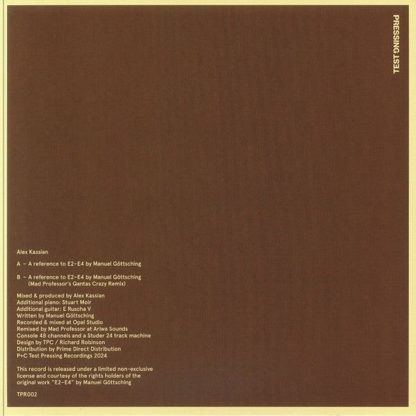 E2-E4 - A Reference To E2-E4 By Manuel Göttsching | Mint (M) Near Mint (NM)