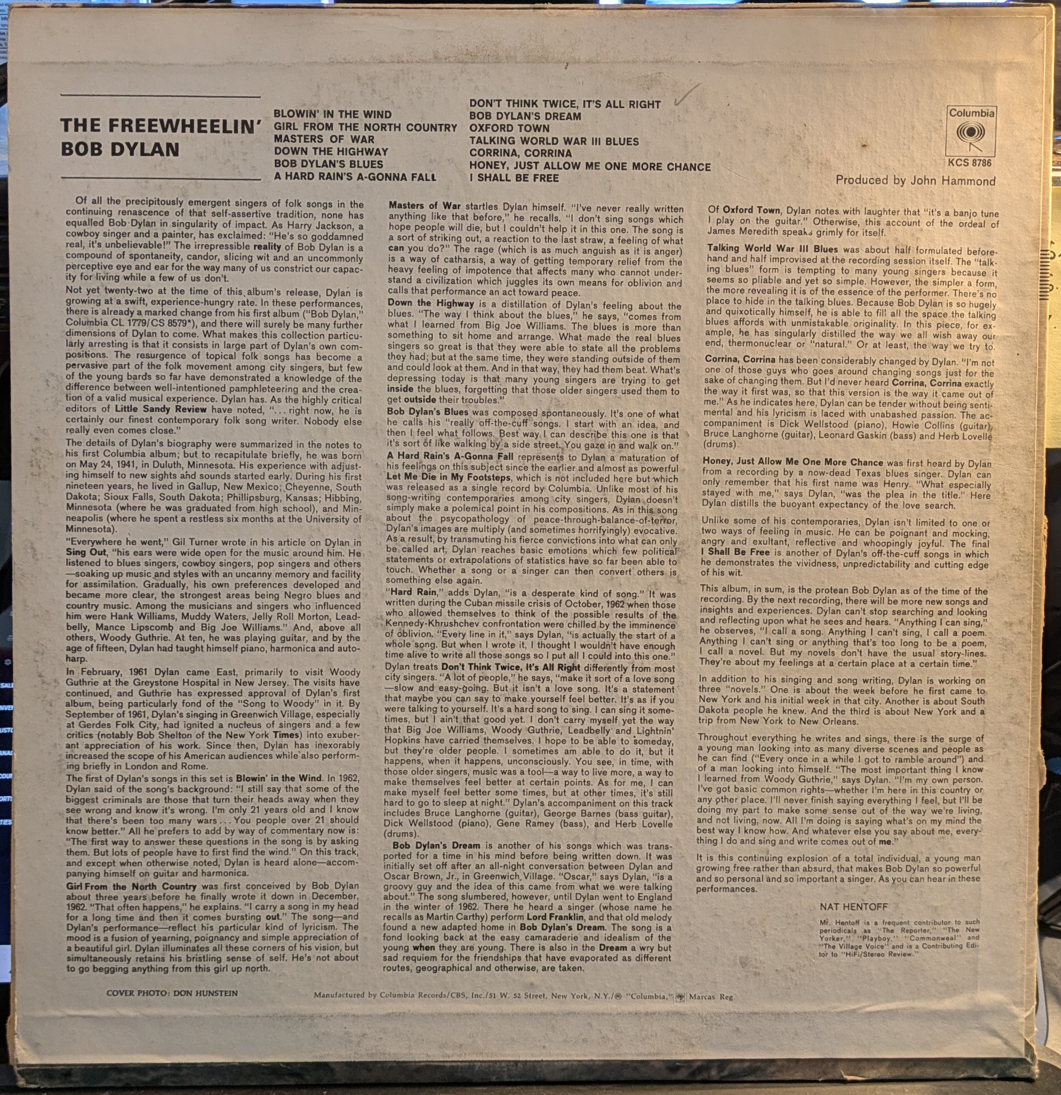 Bob Dylan - The Freewheelin' Bob Dylan (VINYL) | Excellent+ (EX+) Very Good Plus (VG+)