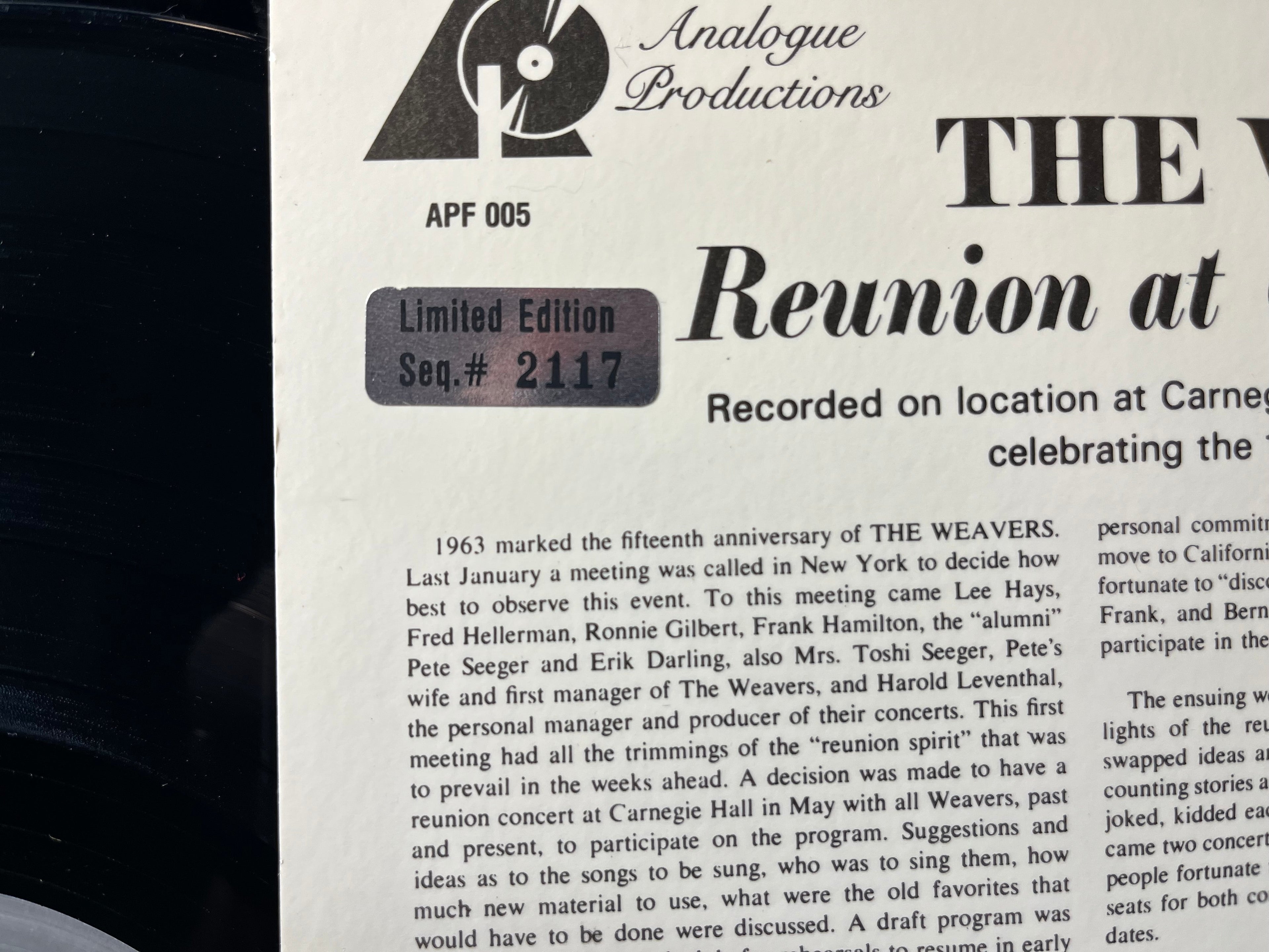 Reunion At Carnegie Hall - 1963 (VINYL) | Near Mint (NM) Excellent+ (EX+)