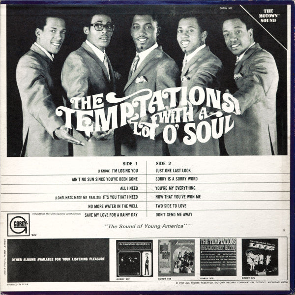 The Temptations - The Temptations With A Lot O' Soul | Excellent (EX) Very Good Plus (VG+)