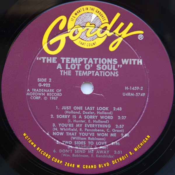 The Temptations - The Temptations With A Lot O' Soul | Excellent (EX) Very Good Plus (VG+)