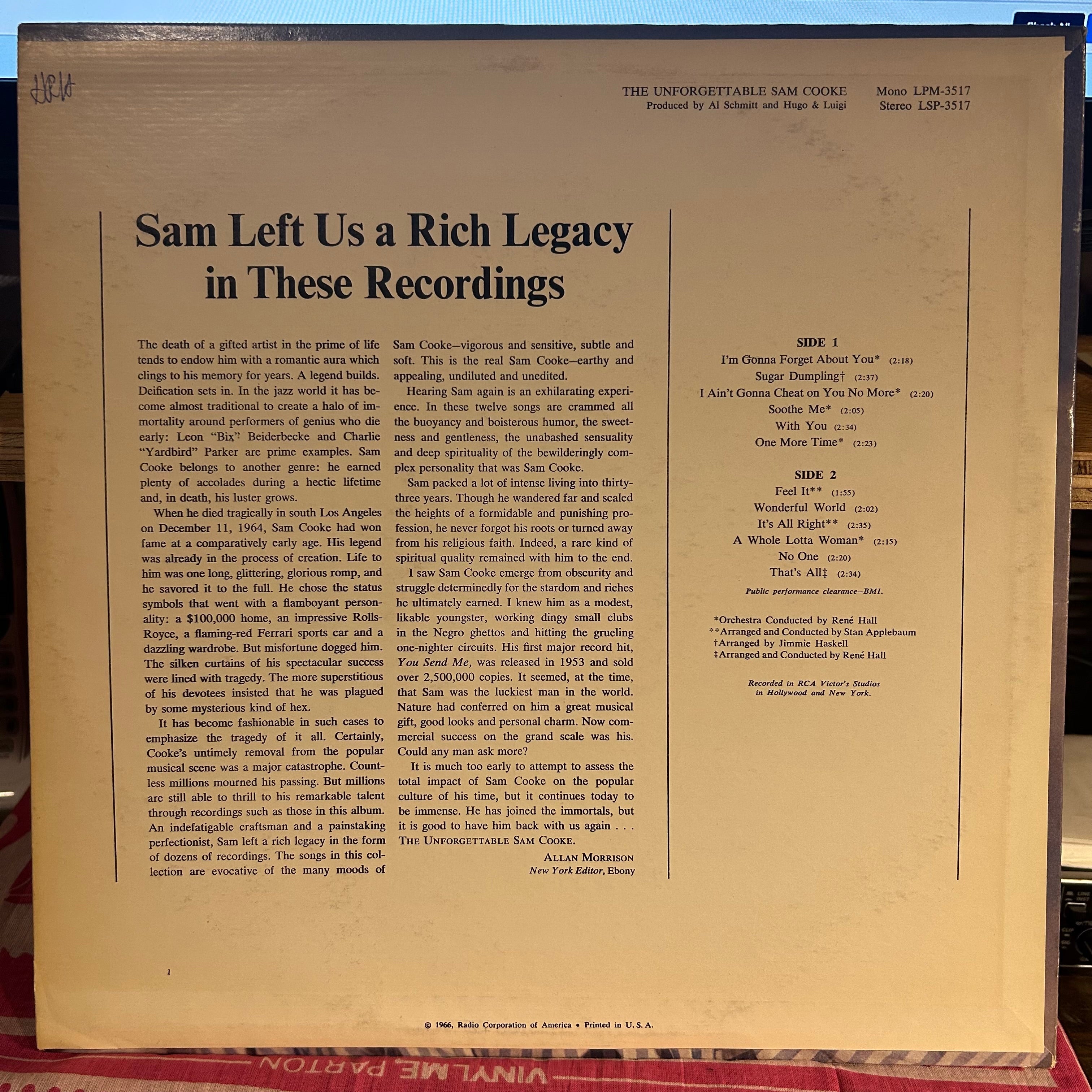 Sam Cooke - The Unforgettable Sam Cooke | Excellent (EX) Very Good Plus (VG+)