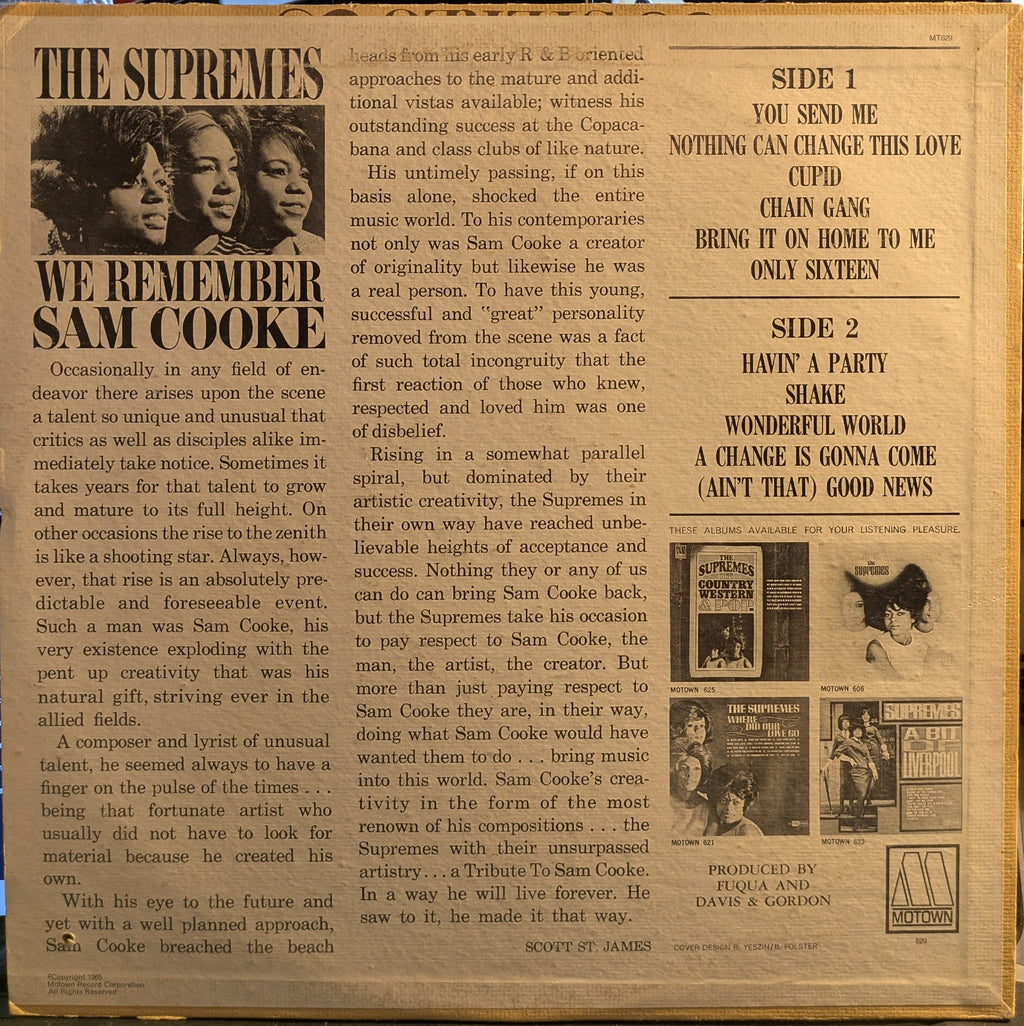 The Supremes - We Remember Sam Cooke (VINYL) | Very Good Plus (VG+) Very Good Plus (VG+)
