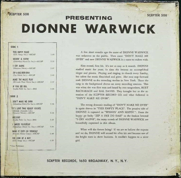 Dionne Warwick - Presenting Dionne Warwick | Very Good Plus (VG+) Excellent (EX)