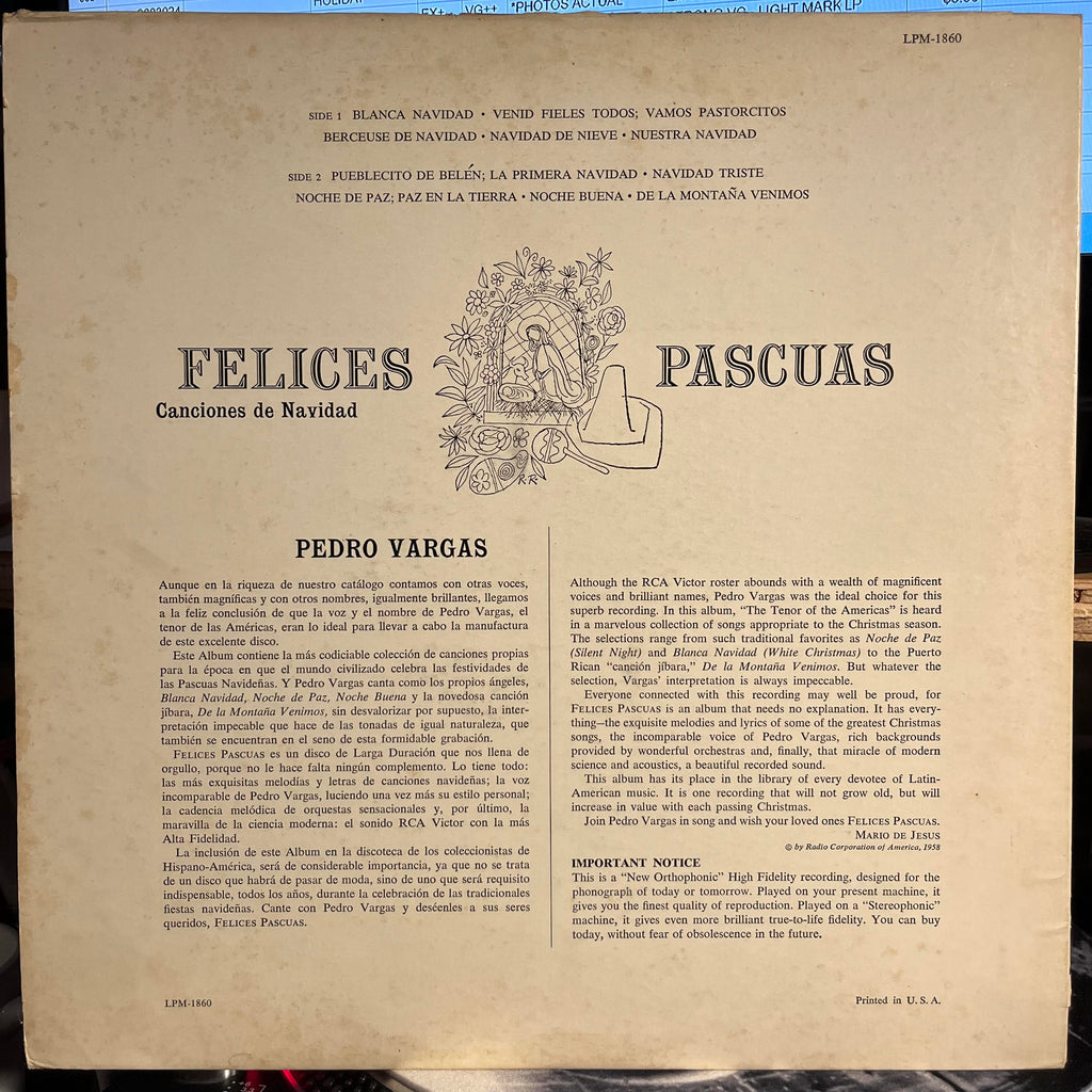 Felices Pascuas - Canciones De Navidad por Pedro Vargas | Very Good (VG) Excellent (EX)