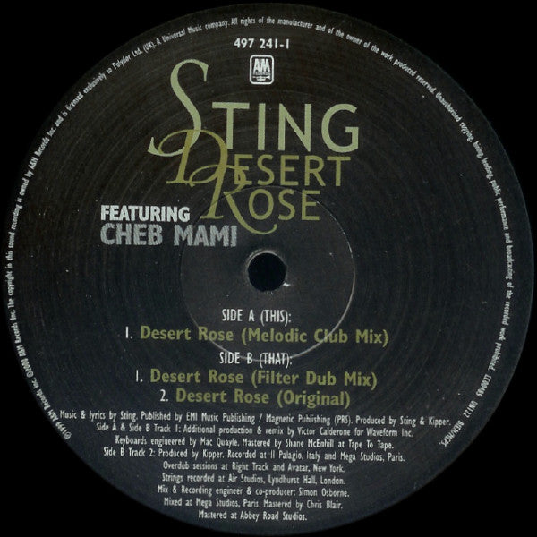 Sting - Desert Rose (Victor Calderone Mixes) | Excellent (EX) Very Good (VG)