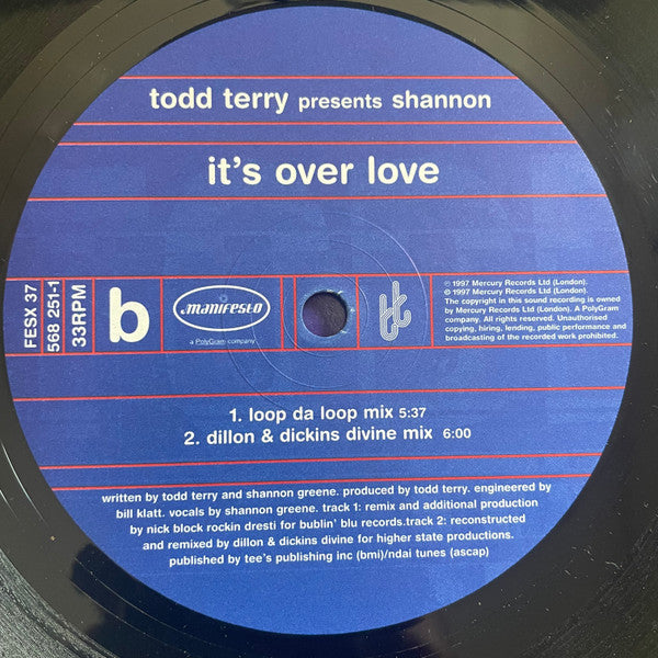 Todd Terry - It's Over Love | Excellent (EX) Very Good Plus (VG+)