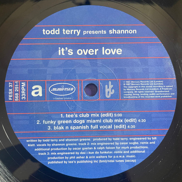 Todd Terry - It's Over Love | Excellent (EX) Very Good Plus (VG+)