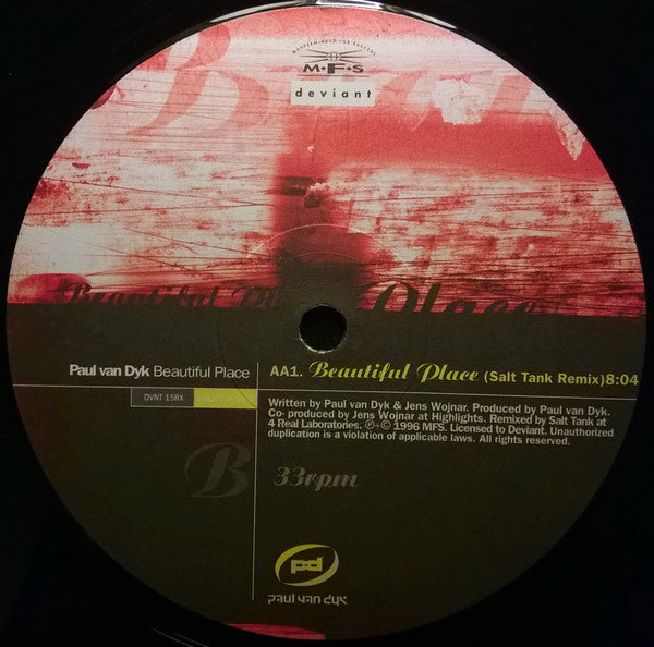 Paul van Dyk - Beautiful Place (Salt Tank Remix) | Near Mint (NM) Excellent (EX)
