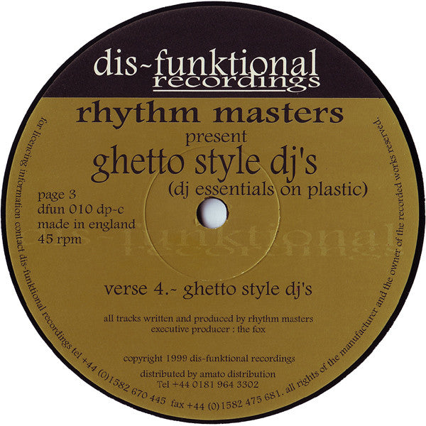 Rhythm Masters - Ghetto Style DJ's (DJ Essentials On Plastic) | Very Good Plus (VG+) Excellent (EX)