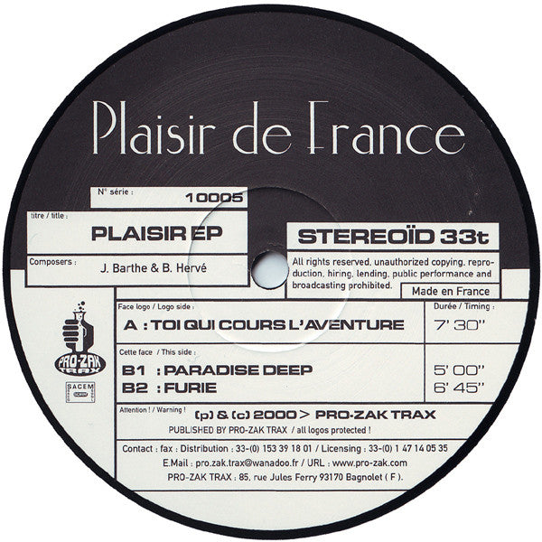 Plaisir De France - Plaisir EP | Excellent (EX) Very Good (VG)