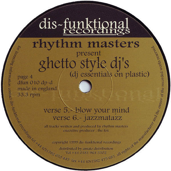 Rhythm Masters - Ghetto Style DJ's (DJ Essentials On Plastic) | Very Good Plus (VG+) Excellent (EX)