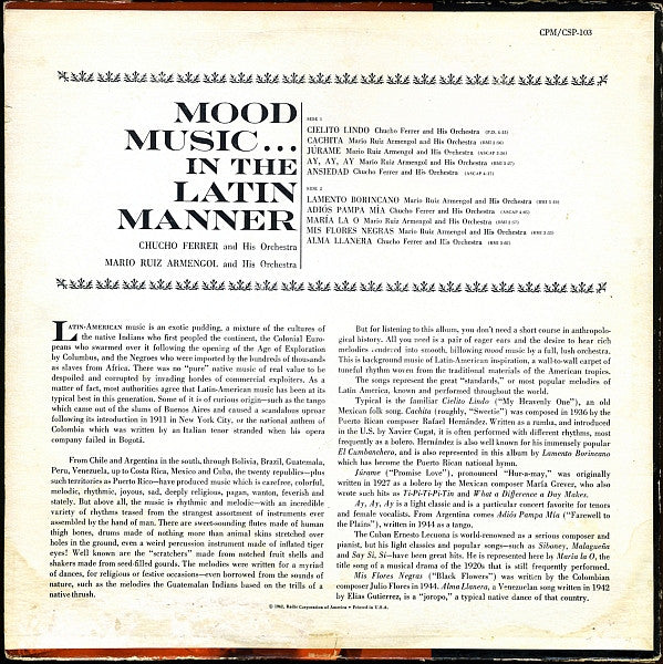 Orquesta De Chucho Ferrer - Mood Music... In The Latin Manner | Excellent (EX) Near Mint (NM)
