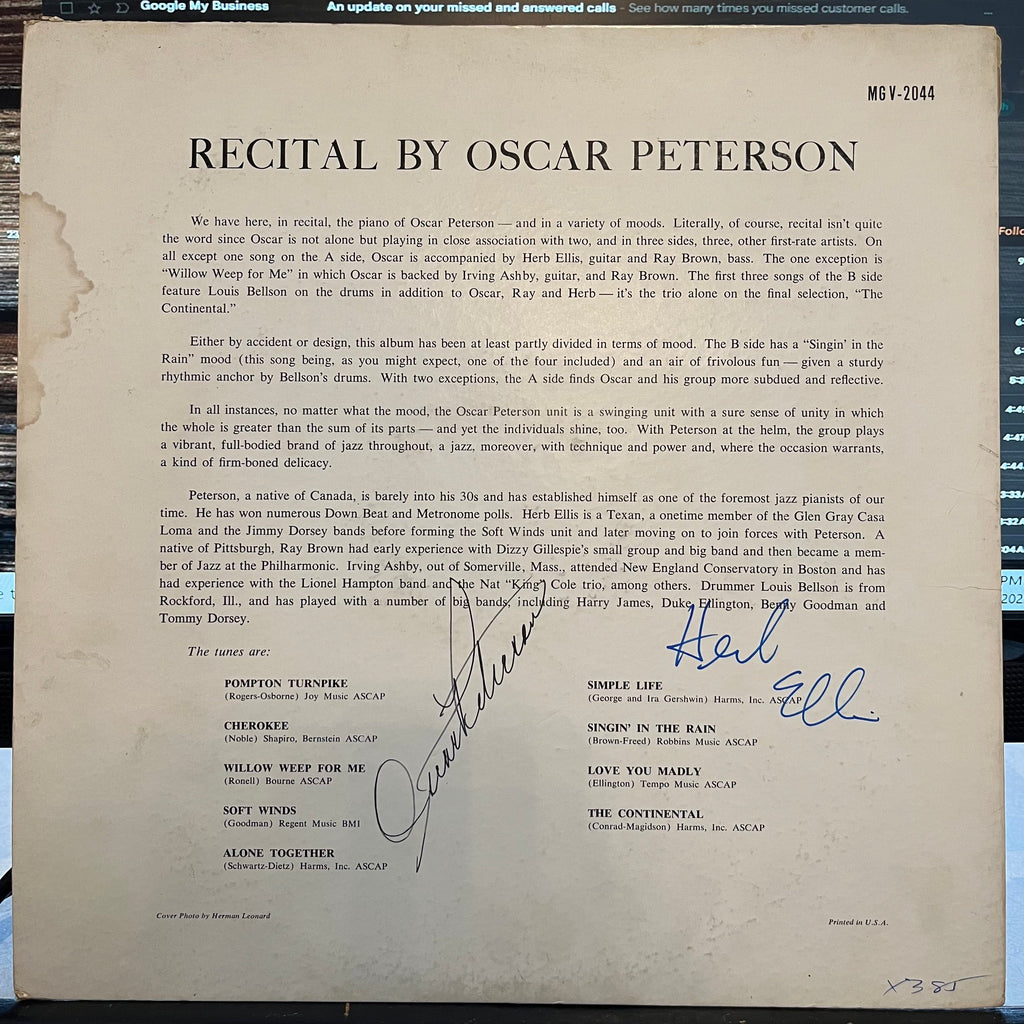 Oscar Peterson - Recital | Very Good (VG) Excellent (EX)