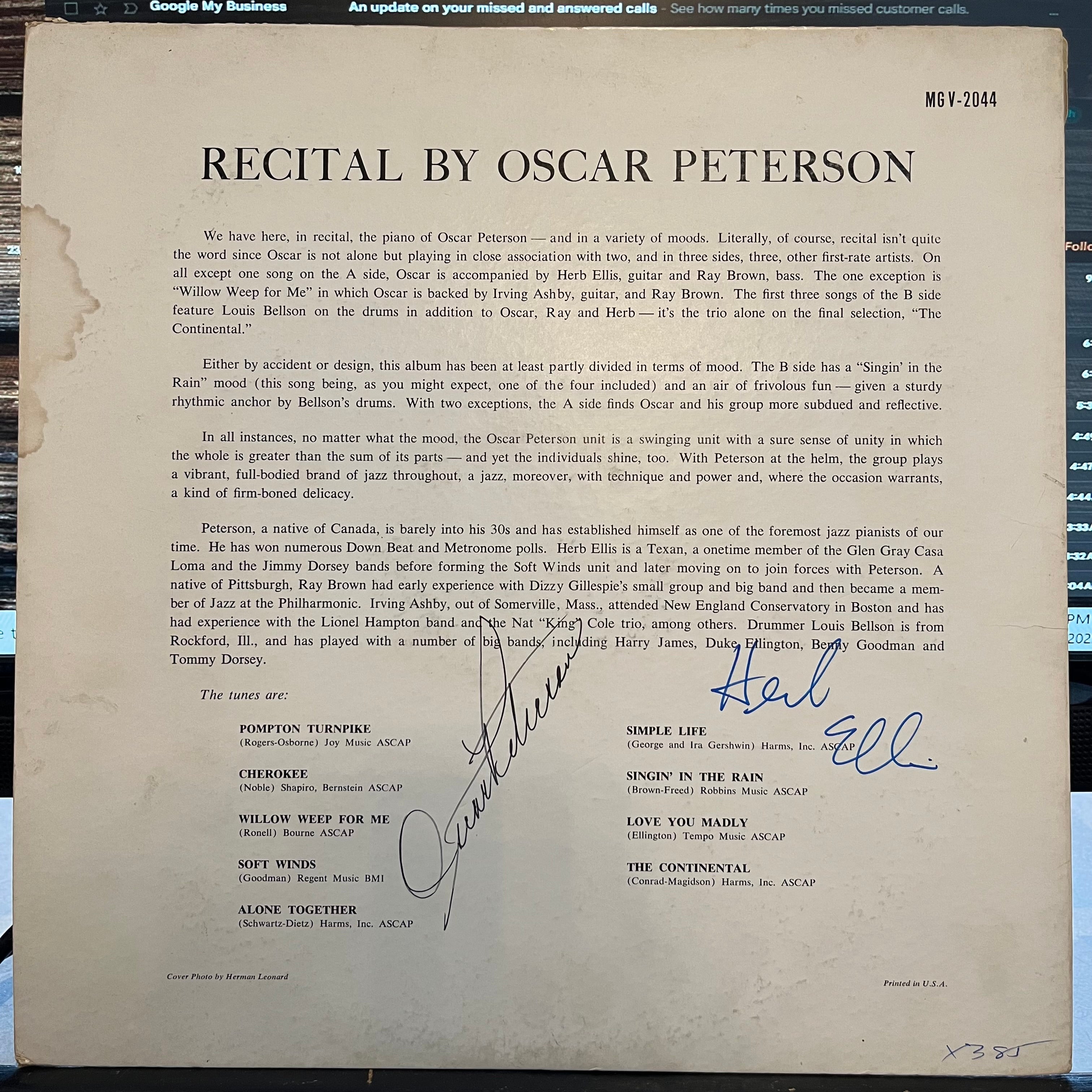 Oscar Peterson - Recital | Very Good (VG) Excellent (EX)