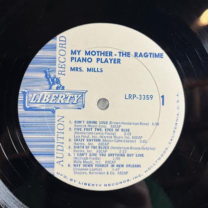 Mrs. Mills - My Mother-The Ragtime Piano Player (VINYL) *PROMO* | Excellent+ (EX+) Excellent+ (EX+)