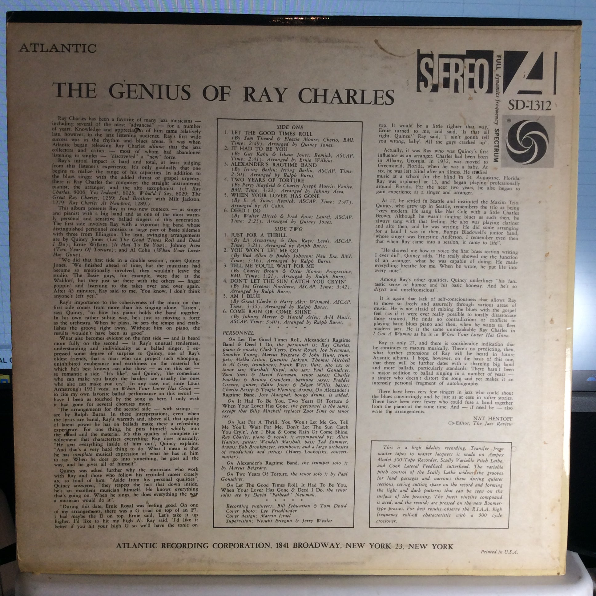 Ray Charles - The Genius Of Ray Charles (VINYL) | Excellent+ (EX+) Excellent (EX)