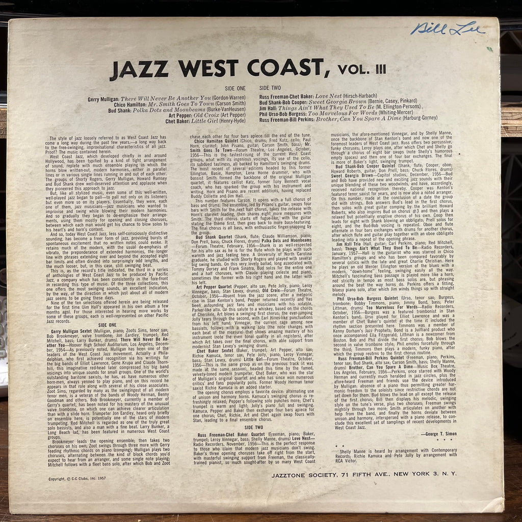 Various - West Coast Jazz Vol. III (VINYL) | Excellent+ (EX+) Excellent+ (EX+)