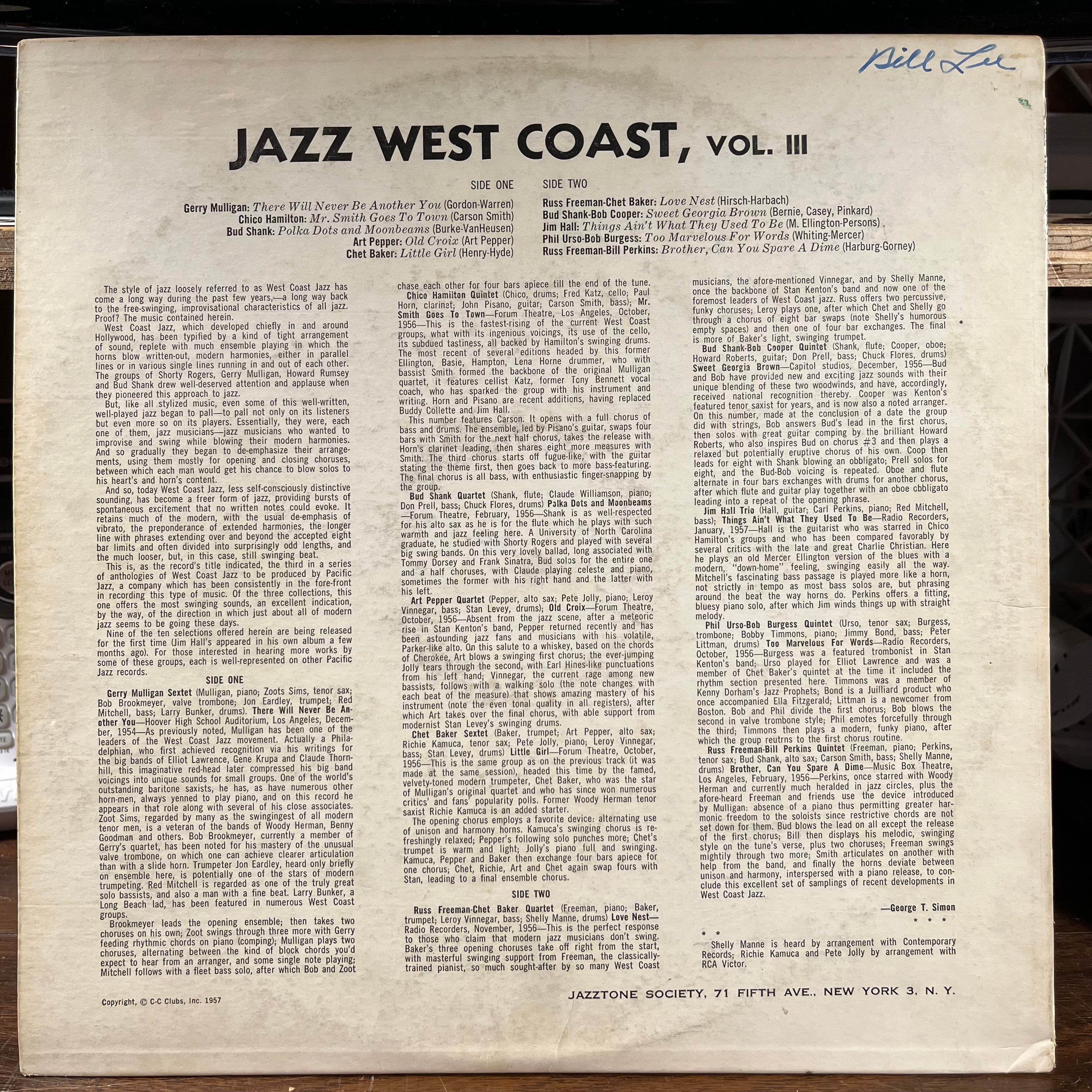 Various - West Coast Jazz Vol. III (VINYL) | Excellent+ (EX+) Excellent+ (EX+)