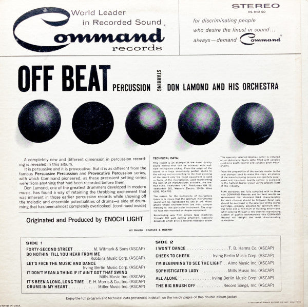 Don Lamond And His Orchestra - Off Beat Percussion | Excellent (EX) Near Mint (NM)