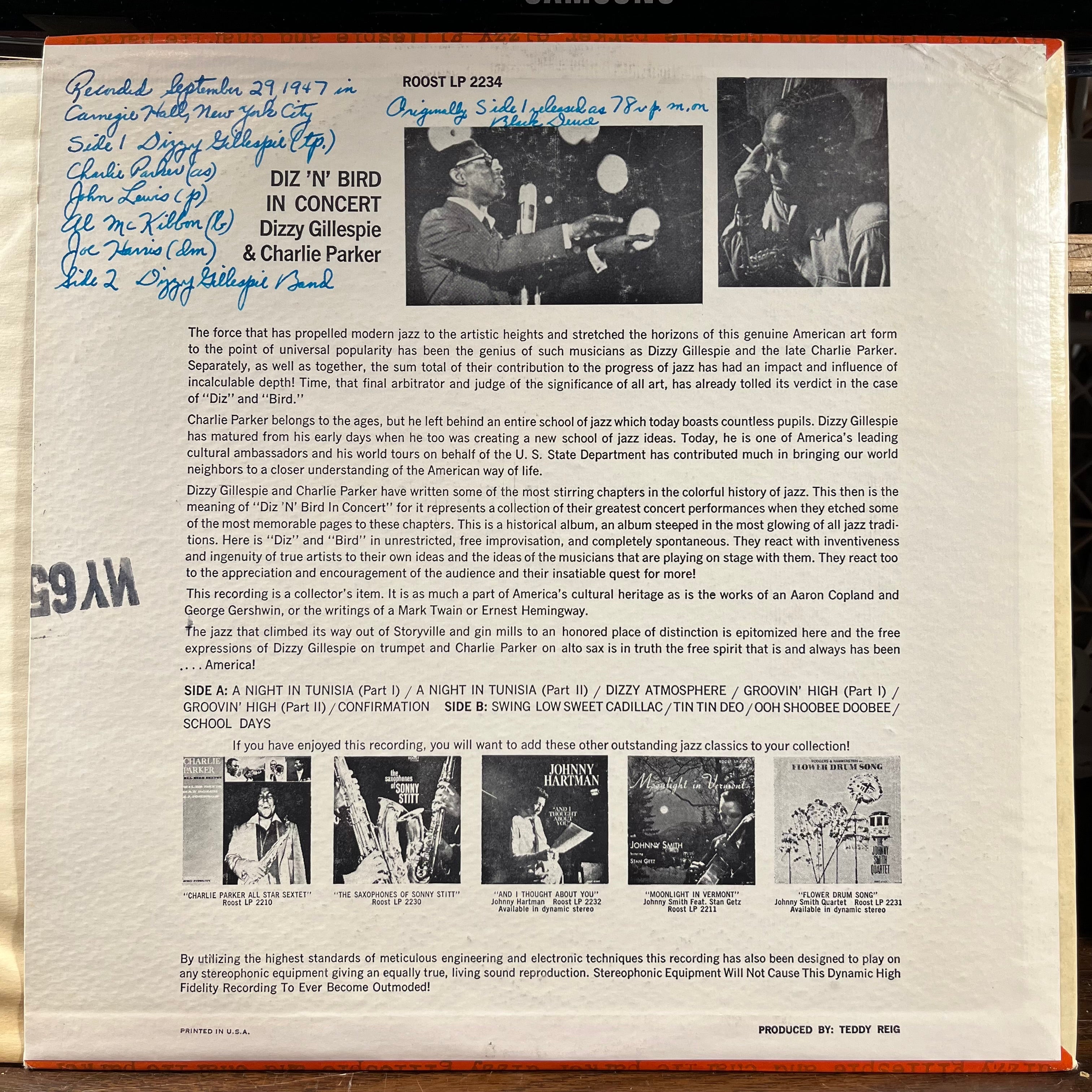 Dizzy Gillespie - Diz 'N' Bird In Concert (VINYL) | Excellent+ (EX+) Near Mint- (NM-)