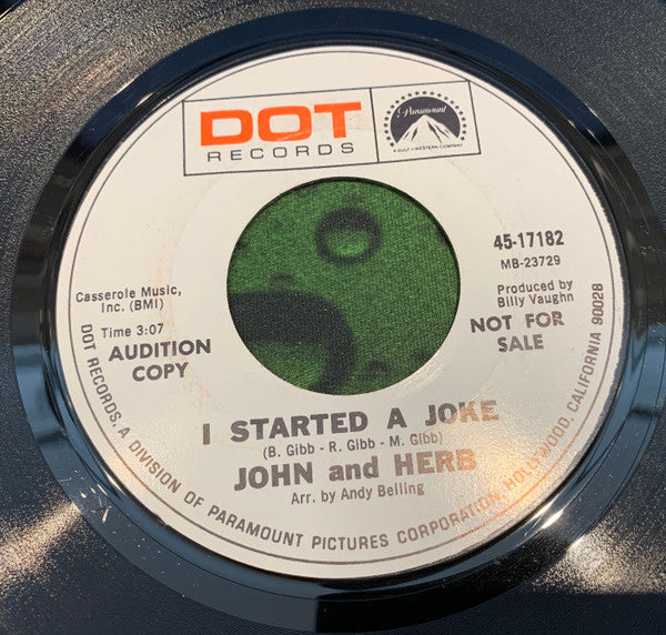 John And Herb - I Started A Joke / Pain Of Remembering (7" VINYL) | Excellent+ (EX+) Generic