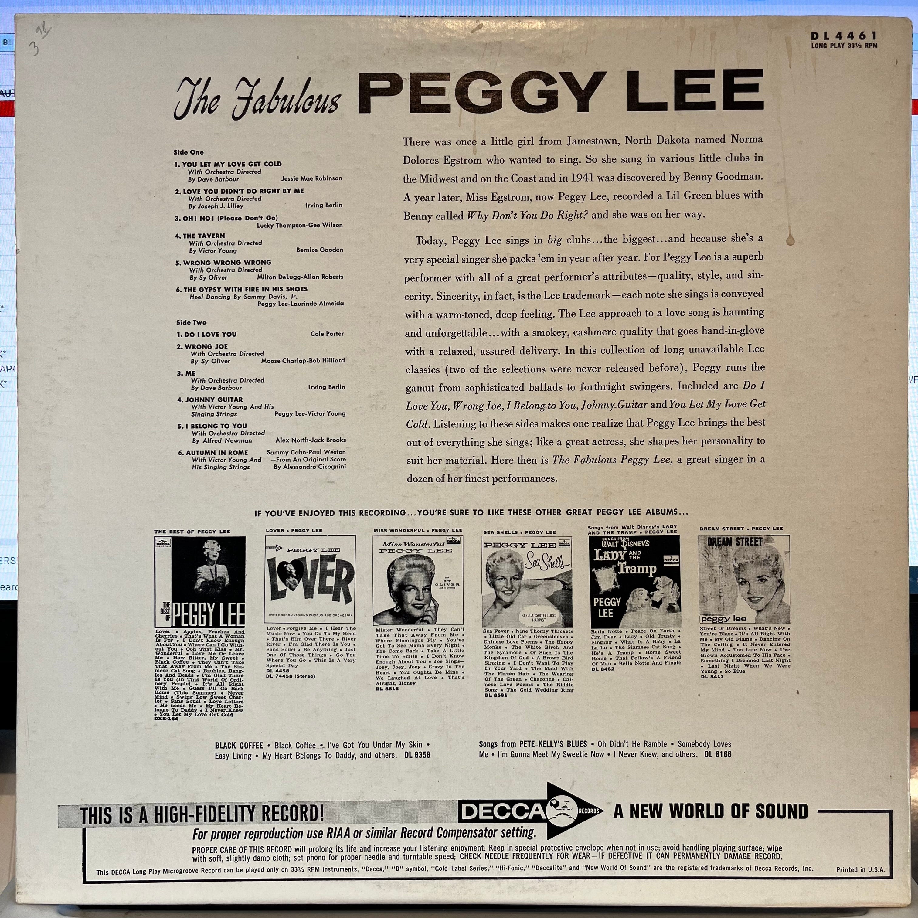 Peggy Lee - The Fabulous Peggy Lee | Excellent (EX) Near Mint (NM)